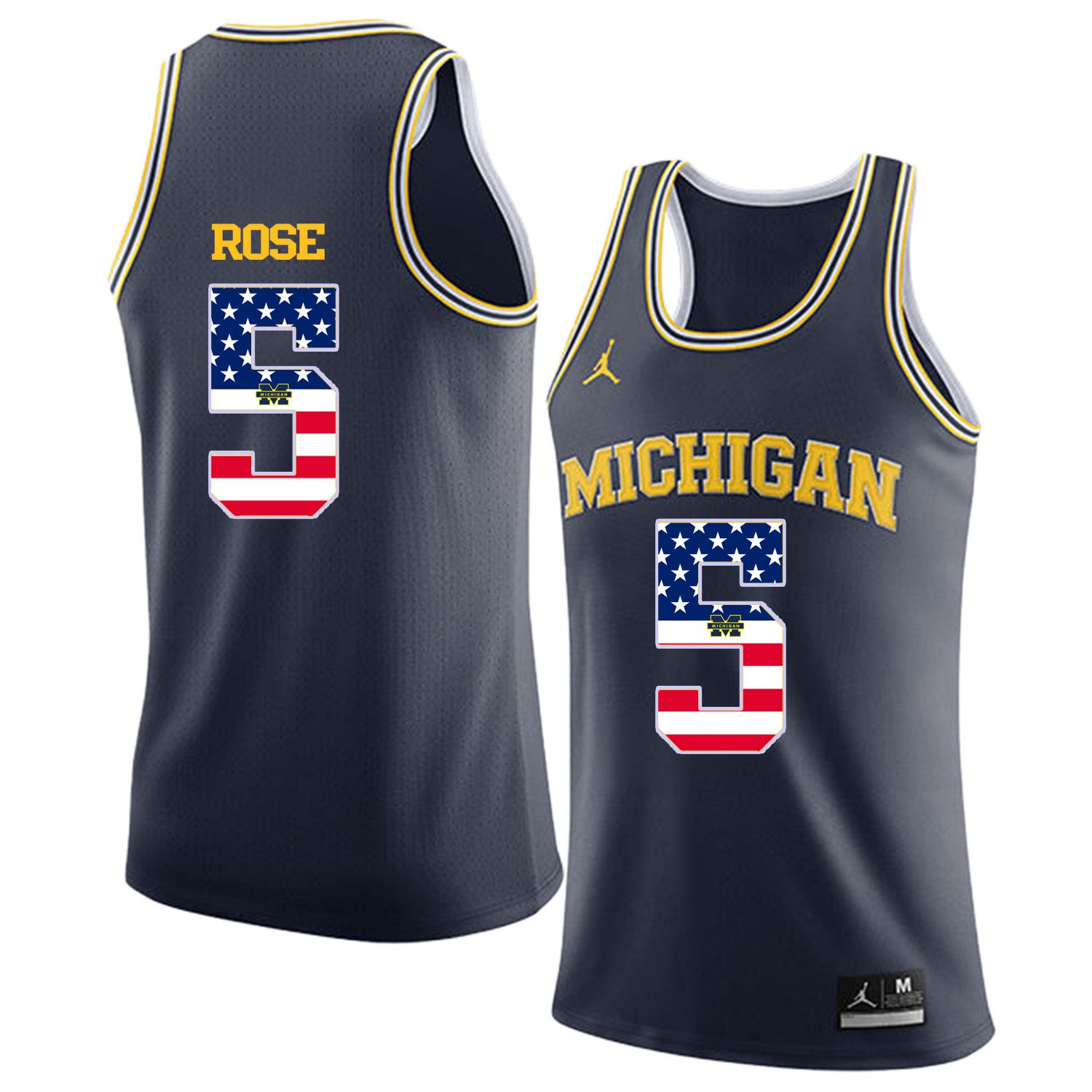 Men Jordan University of Michigan Basketball Navy #5 Rose Flag Customized NCAA Jerseys